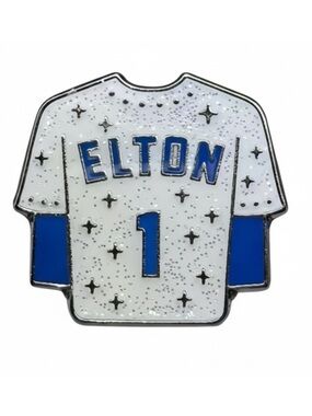 Elton John #1 Dodgers Jersey Enamel Pin Glitter White & Blue Collectible NEW